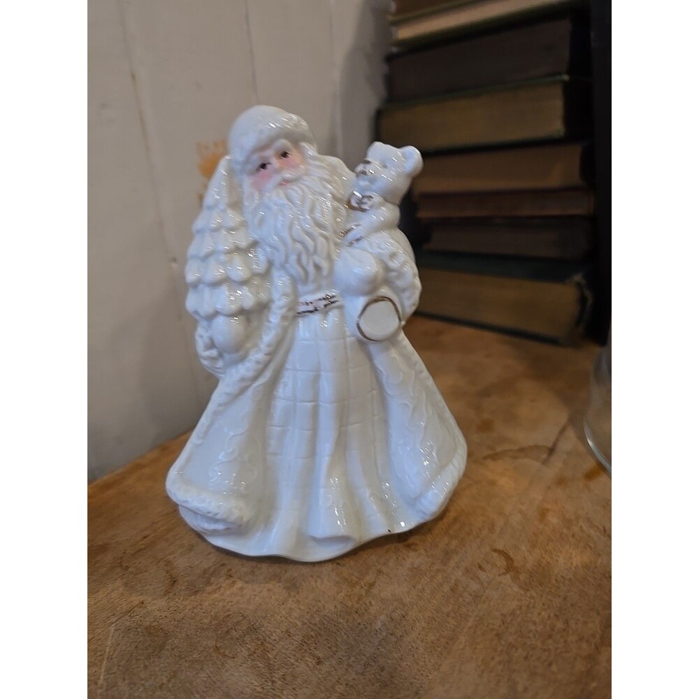 Vintage Porcelain Santa Claus  K Collections Holding Tree And Teddy Bear
